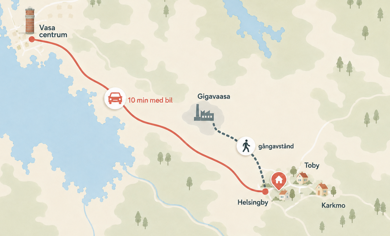 Grafisk karta over Helsingby, Toby och Karkmo i forhallande till Vasa och datacenteromradet